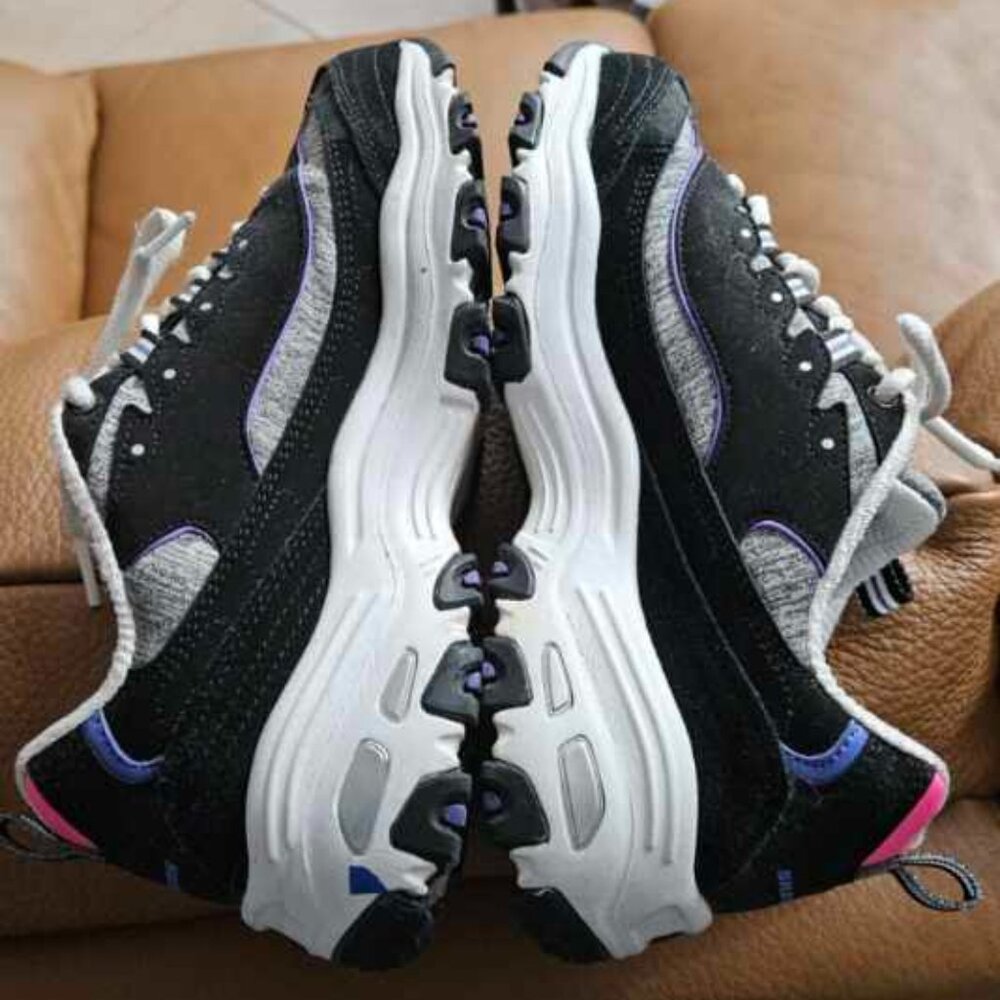 Women's Skechers 149060 D'Lites Sparkling Rain Shoes Black Purple - Size 6